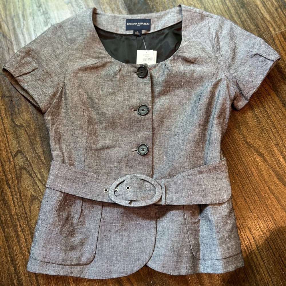Banana Republic Short Sleeve Belted Blazer in Heather Gray